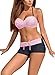 Podlily Woman Summer Beach Swim Wear Two Pieces Halter Bikini Sets with Boyshort Bathing Suit Large Pink