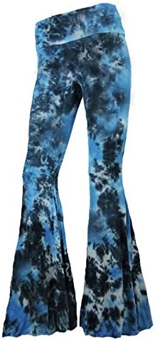 Sugar Rock Women Paisley Palazzo Hippie Pants Fold-Over Waist Bell Bottom Leg