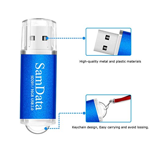 image for SamData 5 Pack 16GB USB 2.0 Flash Drive Thumb Drives Memory Stick, 5 C