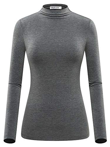 MSBASIC Gray Long Sleeve Shirt Women Knitted Top (Dark Grey, L)