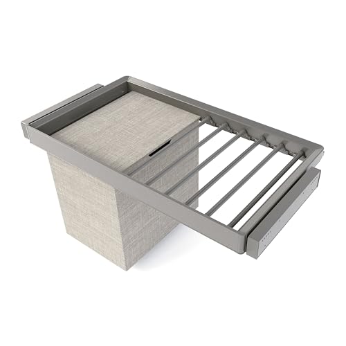 Emuca - Kit of 7-rod trouser holder, laundry basket and adjustable frame Quartz for wardrobes, Soft close and full extension runners, 90cm Module, Titanium Finish