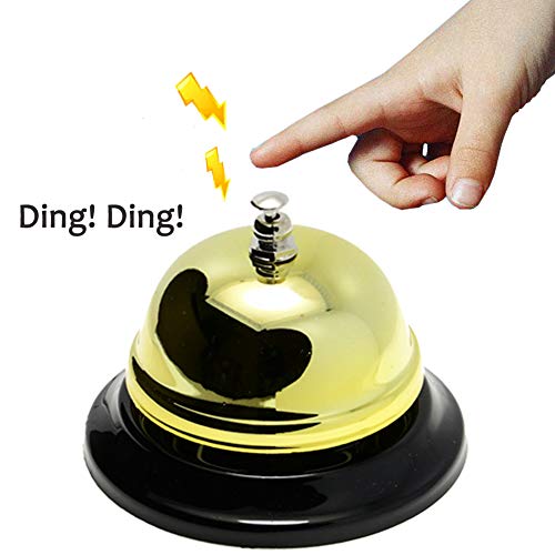 WEKOIL Call Bell Golden Desk Service Bell Customer Ding Bell for Restaurant Hotel Room Kitchen Party School Classroom Office Elderly Teachers Kids Large Bright Bell 3.35 inch - Thumbnail 2