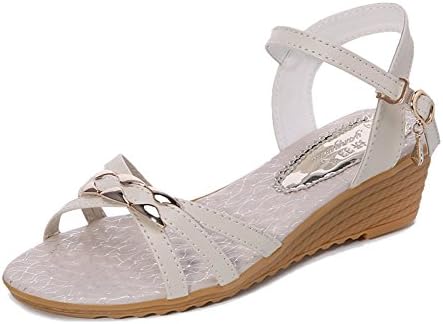 Stifai Ladies Stylish Sandles Ankle Strap Wedge Sandals for Women White 9 D(M) US