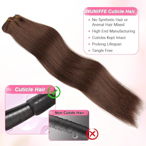 Yuniffe Clip in Hair Extensions Human Hair 14 Inch 120g 8pcs Meduim Brown Hair Extensions Clip in Human Hair Double Weft Silky Straight Human Hair Extensions #4