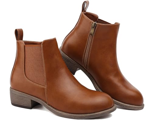 Stiefeletten für Damen, wasserdicht, modische Chelsea-Stiefel, seitlicher Reißverschluss, niedriger Absatz, Schuhe, spitzer Zehenbereich, lässig, kurze Booties, schwarz, braun, braun, 38 EU