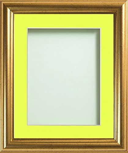 Frame Company Eldridge Gold Photo Frame with Lemon Bon Bon Mount, 6x4 for 4x3 inch, fitted with perspex