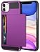 Vofolen Case for iPhone 11 Case Wallet Credit Card Holder ID Slot Sliding Door Hidden Pocket Anti-Scratch Dual Layer Hybrid Bumper Armor Protective Hard Shell Back Cover for iPhone 11 6.1 Purple