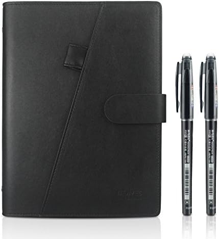 WOBEECO Reusable Smart Notebook PU Hardcover Cloud Storage Heat and Wet to Erase with 2 Erasable M&G Pens A5 Size 100 Pages(PU-Black)