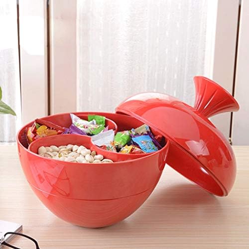 Creative Apple Shape Three Floors Fruit Box With Lid Partition Combination Fruit Bowl For Candy Snack Wedding Gift (Color : Red)