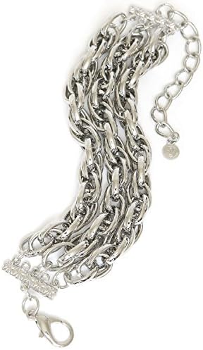 {CB0135 StyleNo1} WOMEN'S FASHIONABLE 3-LAYERED INTERTWINED CHAIN BRACELET - Designed In USA (SILVER)