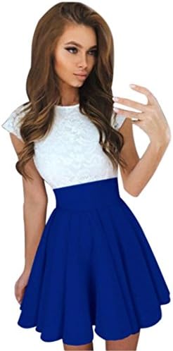 Women Summer Mini Dress, Short Sleeve Skater Lace Dress Party Cocktail Dresses