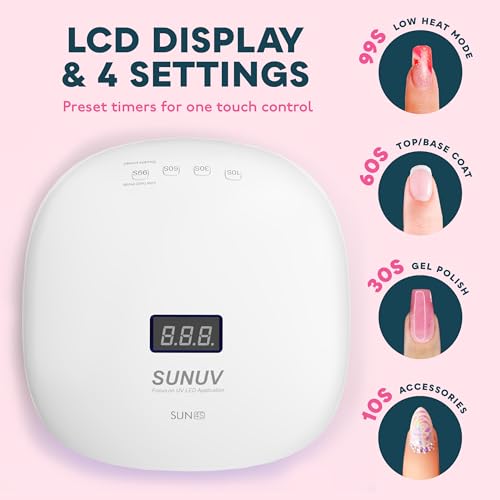 SUNUV SUN4 UV LED Nail Dryer Lamp for Shellac Manicure Gel with 4 Timer, LCD Display, Sensor and Dual Speed Drying (Pink)