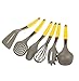 7-Piece Utensil Set - Cooking Utensils Kitchen Tool Set, Nylon Kitchen Set with Holder Stand, Includes Spatula, Ladle, Whisk, Spoon, Skimmer, Pasta Server, Yellow and Grey