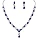 EleQueen Women's Silver-Tone Cubic Zirconia Oval Shape Leaf Necklace Earrings Set for Brides and Weddings