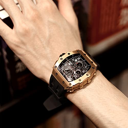 TSAR BOMBA Automatikuhr für Herren Luxuriöse Skelettuhr Barrel für Herren Mechanische Uhr, Wasserdicht BIS 50 Meter Analoguhr