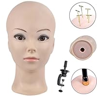 Cosmetology Bald Manikin Mannequin Head for Wigs Making Wig Display Hat Display Glasses Display with Free Clamp