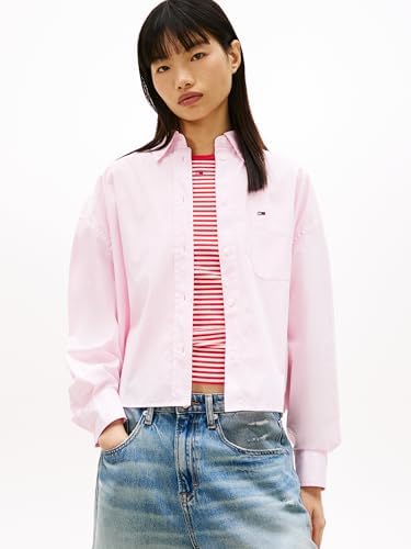 Donna Camicia Essential Crop in Cotone, Rosa (Pearly Pink), L