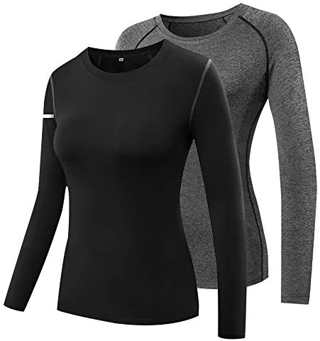 Miqieer Women's Compression Base Shirt Long Sleeve Dry Fit Running Athletic T-Shirt Workout Tops