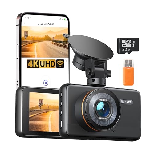 iZEEKER 4K Dashcam Auto, WiFi Dash Cam mit 32GB Karte, Front Auto Kamera mit Nachtsicht, 24/7 Parküberwachung, WDR, 170° Weitwinkel, Loop-Aufnahme, G-