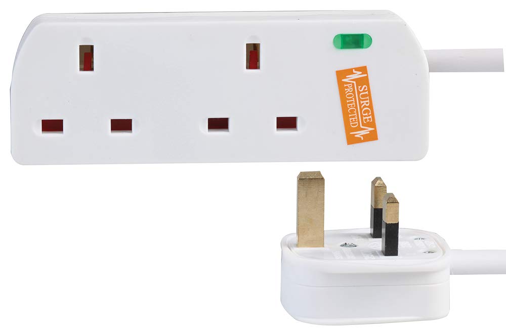 PRO ELEC PELB1948 - 2‑Gang Surge Protected Mains Extension Lead, 2 m, White, 2m