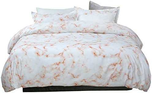White Bedding Set 100% Polyester Double Size Duvet Cover Set 3 Pieces Marble Printed Duvet Set(1 Duvet Cover 200x200cm 2 Pillowcases 50x75cm)