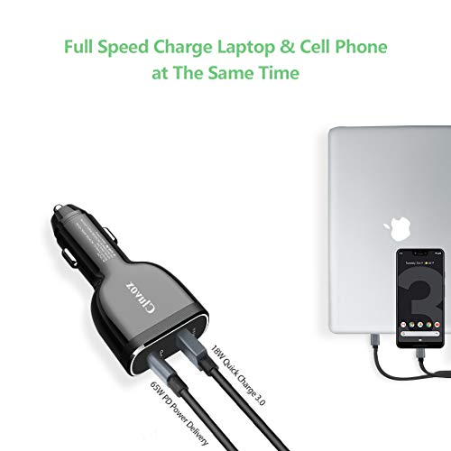 Cluvox USB C PD Car Charger 65W Compatible for Apple MacBook/Pro/Air/iPad Pro 2018/Chromebook 45W Laptop Car Charger Power Delivery&18W Quick Charge 3.0 USB Phone Charger for Car, 6.6ft Type C Cord - Thumbnail 2