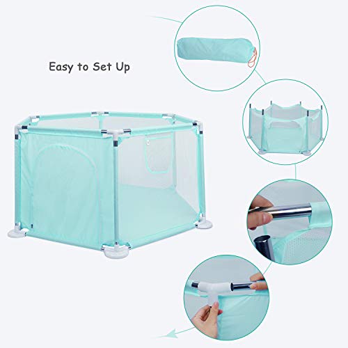 Playpen for Baby, Johgee Kids 6-Panel Portable Baby Playpen, Indoors or Outdoors Child Playpen Fence with Playmat& Carry Case & Breathable Mesh for Babies Toddler Newborn Infant (Pink Hexagon)