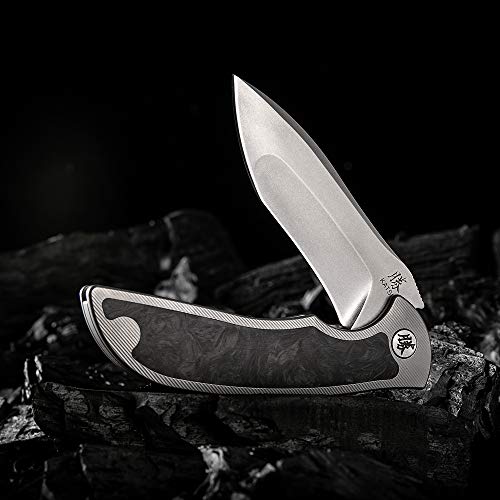 KATSU Folding Camping Japanese Knife, Titanium & Carbon Fiber Handle