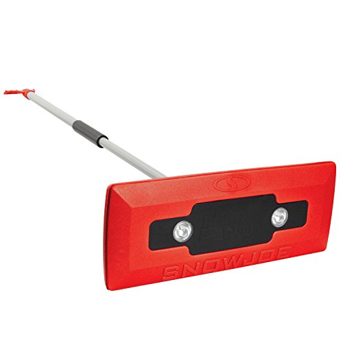 Snow Joe SJBLZD-LED-RED 4-In-1 Telescoping Snow Broom + Ice Scraper | 18-Inch Foam Head | Headlights (Red)
