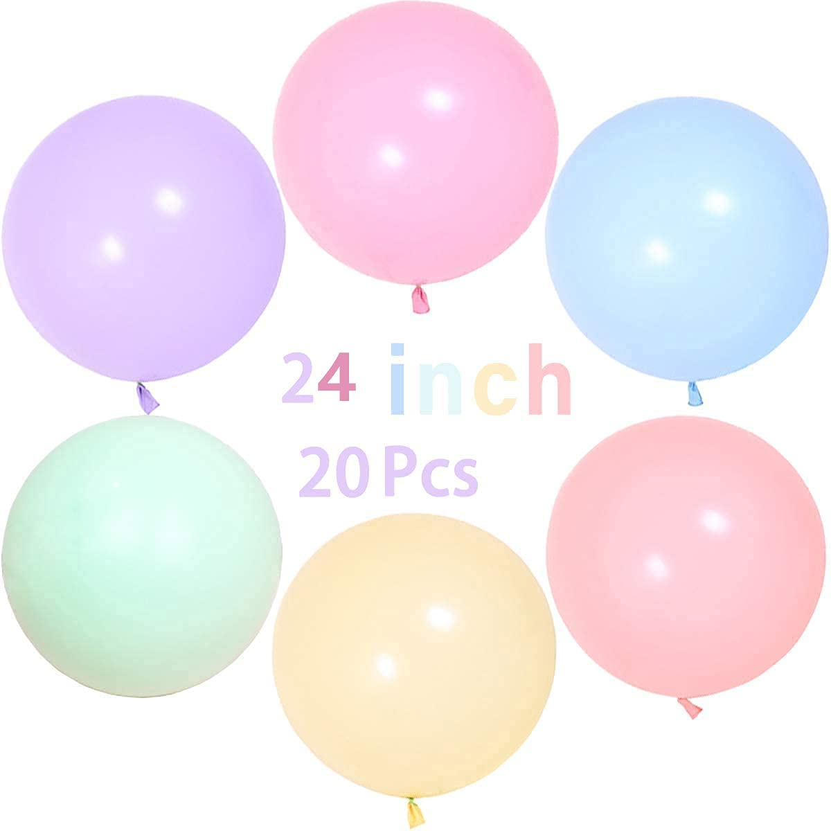 yuechen 24 inch Giant Latex Assorted Color Balloons,20Pcs Round Big Balloon,Large Balloons for Photo Shoot Wedding Birthday Party Halloween Xmas Baby Shower Carnival Decorations(Mixed Colors)