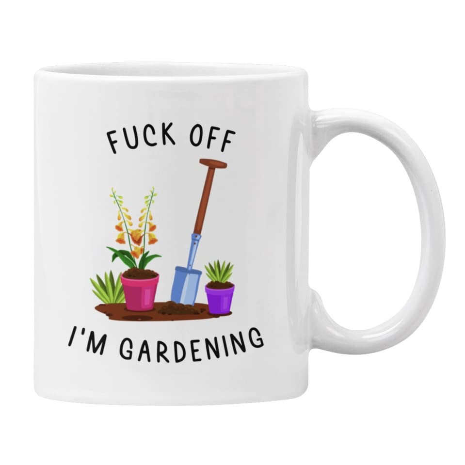 F**k Off I'm Gardening Mug, Novelty Mug for Gardener, Funny Gift (White)