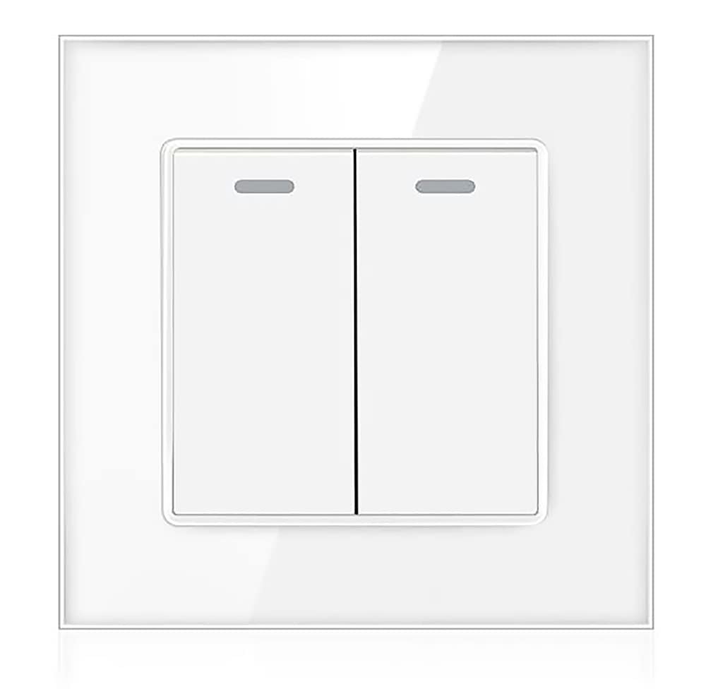 1/2 Gang 2 Way White Crystal Glass Panel Light Switch On and Off Rocker Wall Switch Interruptor 16A (2 gang 2 way)