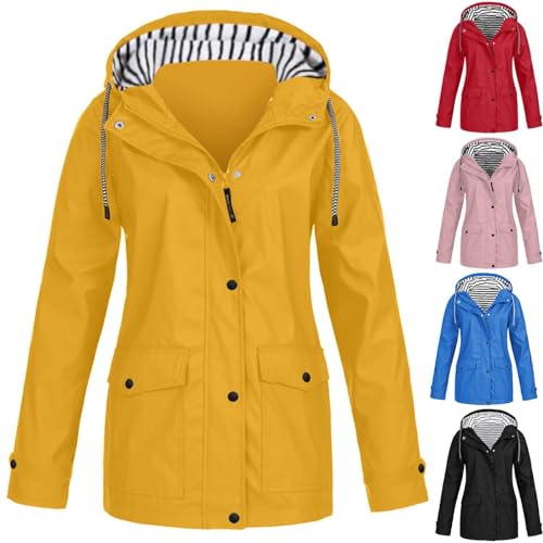 Lightweight Waterproof Jacket, Rain Coats for Women Lightweight Waterproof Jacket Hooded Softshell Outdoor Windbreaker with Pockets and Drawstrings XL