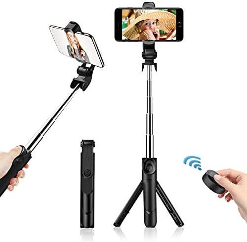 Bluetooth Selfie Stick with Tripod,KENENGDAK 360°Rotation Detachable Bluetooth Remote Control Extendable Monopod Mini Pocket Wireless Selfie Stick Works with iPhone Samsung and Other Smartphones-Black