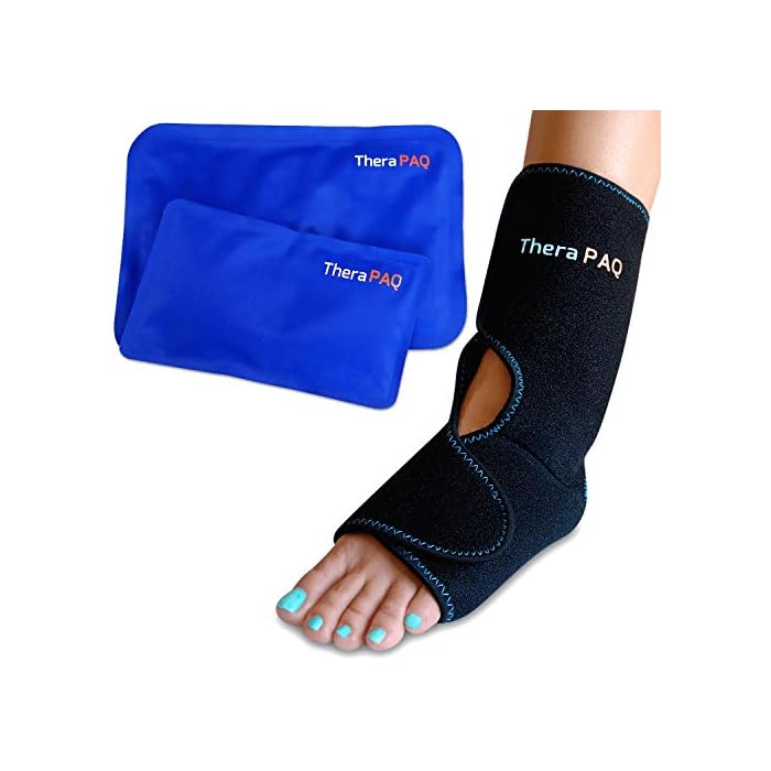 TheraPAQ Ankle Ice Pack Wrap for Injuries - Hot & Cold Reusable Compression Brace w/ 2 Gel Packs for Relief from Sprain…