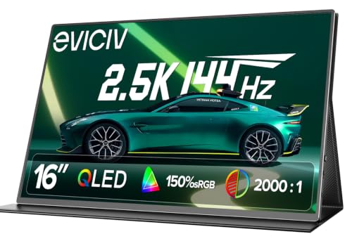 EVICIV Portable Monitor 16 Zoll 2,5K 144Hz QLED 150% sRGB 2000:1 500 Nits