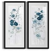 Renditions Gallery Canvas Flower Wall Art Decorations Paintings & Prints Vintage Blue Floral Modern Decor Canvas Frame Art fo