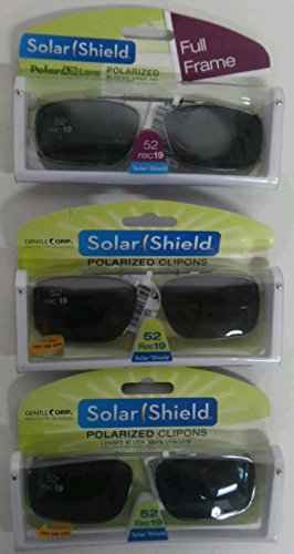 3 SOLAR SHIELD Clip-on Polarized Sunglasses Size 52 rec 19 Black Full Frame NEW