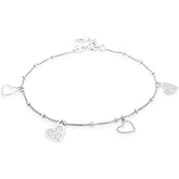 Vanbelle Sterling Silver Jewelry Open and Close Heart Anklet with Rhodium Plating for Women - Light weight and Handcrafted Design