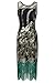 BABEYOND 20's Vintage Peacock Sequin Fringed Party Flapper Dress (X-Large, Black with Green Fringe-2)