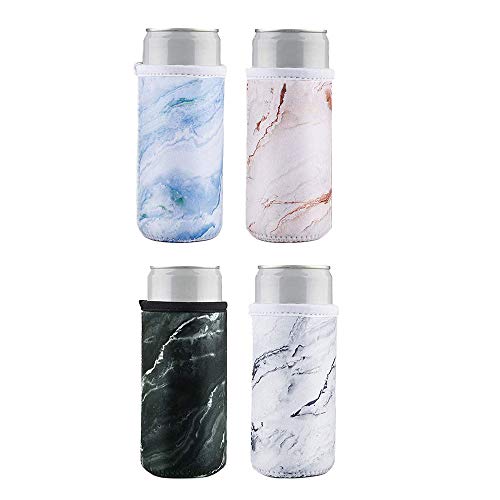 Wakaka Pack of 4 Neoprene Insulators Marble Pattern Cans Cover Sleeves Beer Coolies Fit for 12oz Slim Drink Beer Cans