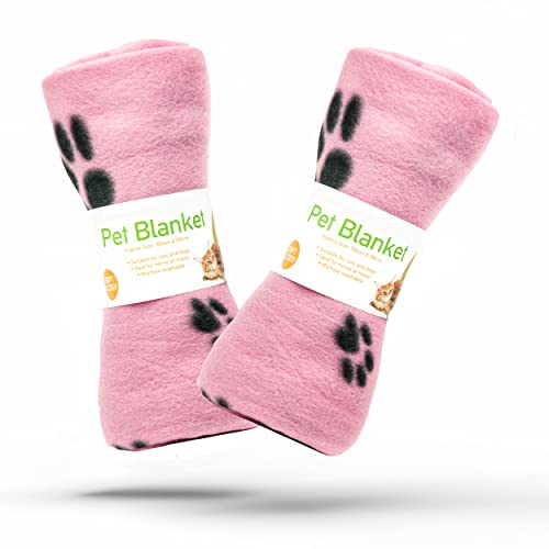 Petopedia 2x Soft Warm Dog Fleece Animal Pet Blankets with Paw Prints – Cat, Puppy & Dog Blankets Washable Bed Travel (Pink, 100cm X 150cm (Pack of 2))