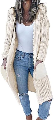 GUYUEQIQIN Women's Casual Cardigan Sweaters, Cozy Open Front Long Sleeve Knit Coat with Pockets