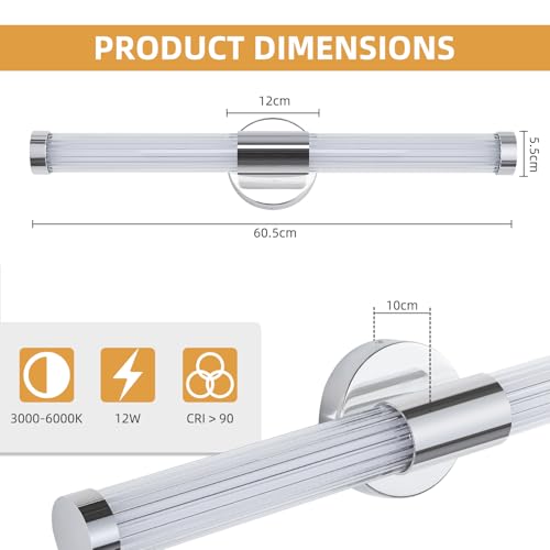 TYhogar LED Wall Lamp Indoor Wall Lamp 12W Chrome Colour Modern Hallway 60.5 cm Stair Lamp 360° Suitable for Living Room, Bedroom and Kitchen