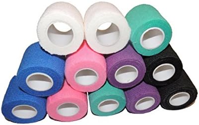 SELF ADHERENT WRAP TAPE BANDAGE ROLLS COHESIVE WRAP MULTI COLORED 12 PACK 15 FEET IN LENGTH 2 INCHES WIDE