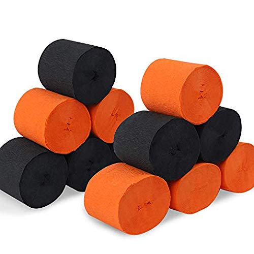 image for RUBFAC 12 Rolls Halloween Streamers, Orange and Black Crepe Paper Stre