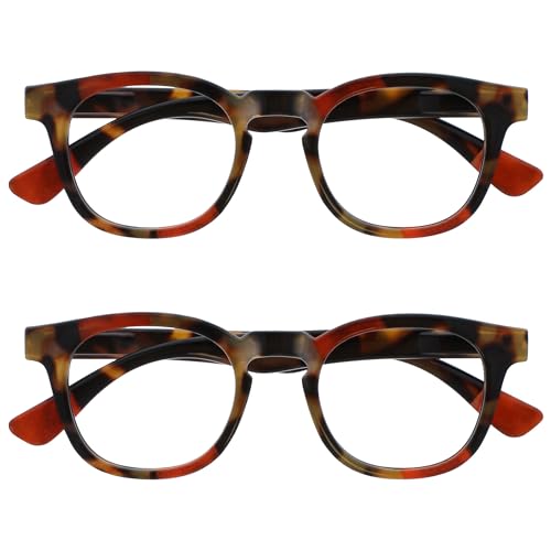 OPULIZE Ava Reading Glasses 2 Pack Flattering Rounded Frame Spring Hinges Scratch Resistant Brown Tortoiseshelll Red Mens Womens RR62-Z +3.50