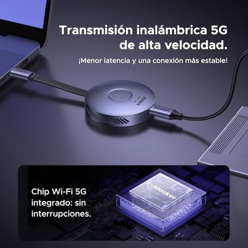 UGREEN Transmisor Receptor Inalámbrico Magnético Portátil USB-C a HDMI, Transmisión 5G de 1080P a 60 Hz, Compatible con Smartphones, Tablets, Portátiles y PC a TV, Monitores y Proyectores (50M/164ft)