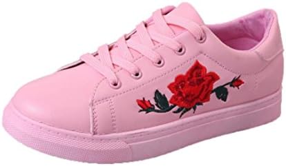Filngdress Fashion Women's Straps Sports Running Sneakers Embroidery Flower Shoes (Pink, 37)