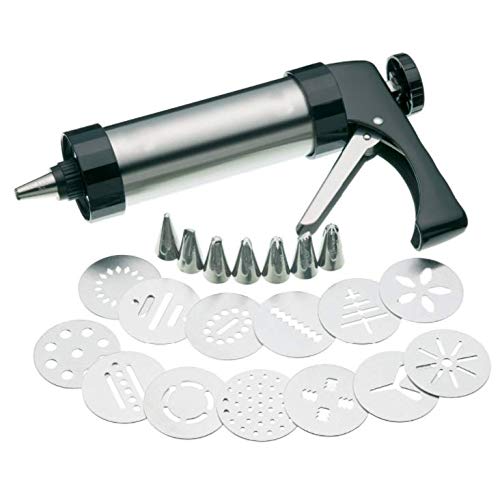 Cookie Press Gun Kit - with 13 Metal Stainless Steel Cookie Press Discs and 7 Icing Tips for Biscuit, Cake Decoration（Stainless Steel） - Thumbnail 4